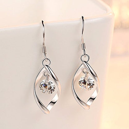 Linear Swirl Wire Earrings For Women dangling Boho Dangle Drop - color: Silver- With drill