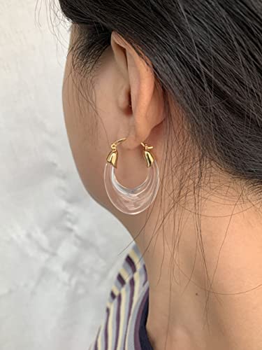 Acrylic Hoop Earrings Geometric Resin Minimalist Statement Chunky Hoops for Women - style: A: oval
