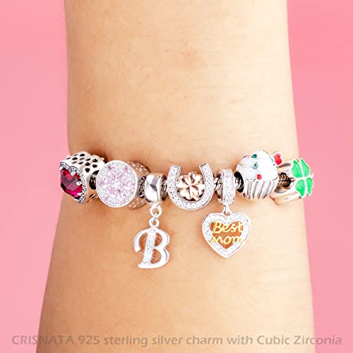 26 Letter Pendant Charms, Polished 925 Sterling Silver Complete Initial A-Z Dangling CZ Stone Alphabet Beads, fits European Bracelet Necklace, Gift for Mother/Father/Daughter/Son/Sister/Aunt - color: Letter B CZ Pendant Charm