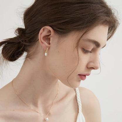 Robaice Pearl Earrings for Women, 14K Gold Plated Dangle Drop Earrings | Small Pearl Drop Huggie Hoop Earrings, Hypoallergenic Dainty Gold Earrings, Wedding Jewelry Gifts for Women Trendy - style: irregular pearl earrings