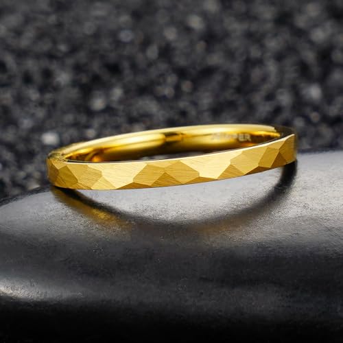2/4/6/8mm Black/silver/gold Tungsten Rings for Men Womens Couple Fashion Jewelry Promise Engagement Wedding Band Hammered Inner ring inlaid with olive wood Carbide Polished Edge Comfort Fit - color: 2MM golden