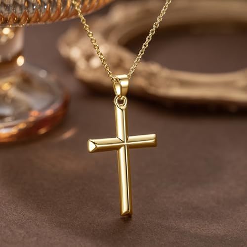 Cross Necklace for Women Gold Cross Necklaces for Women | Cross Chain 14K Gold Cross Necklace for Women Beauty Gold Faith Pendant Necklaces for Women Cross Necklaces 20/25mm - size: 37MM
