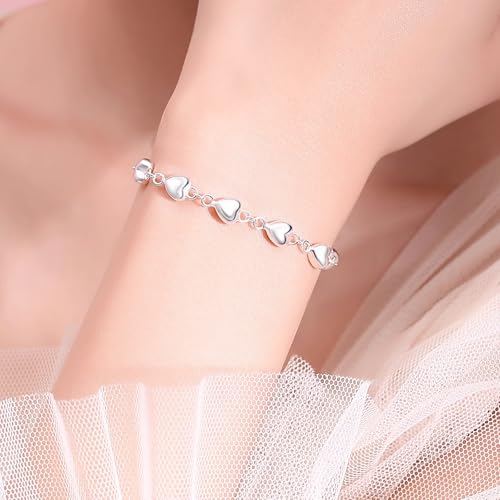 925 Sterling Silver Plated Heart Charm Bracelet for Women - Dainty Chain Love Gift Idea - style: Style6