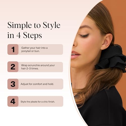 Kitsch Pleated Scrunchie for Women - 1pc | No Crease Hair Ties No Damage, Stylish and Comfortable Fabric Ponytail Holders for Everyday Hairstyles & Spooky Season Looks - color: Black (1pc)