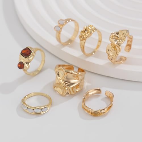 Chunky Gold Rings Set for Women Stacking Finger Knuckle Rings Silver Statement Ring Set Punk Jewelry - style: 132-7pcs