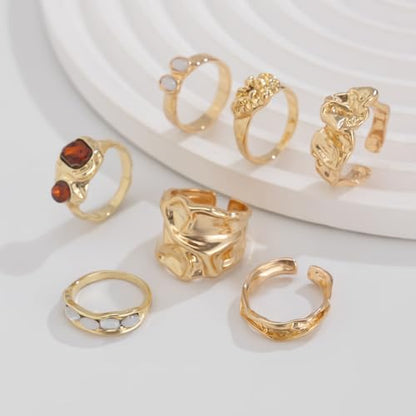 Chunky Gold Rings Set for Women Stacking Finger Knuckle Rings Silver Statement Ring Set Punk Jewelry - style: 132-7pcs