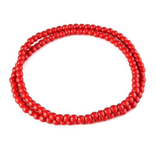 Natural Wood Beads Necklace for Men and Women 8MM Wooden Beaded Handmade Chunky Necklaces HipHop Statement Jewelry Gifts - color: Red