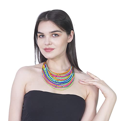 Bohemian handmade beaded statement necklace for women and girls by Ishvaku - color: Multi1