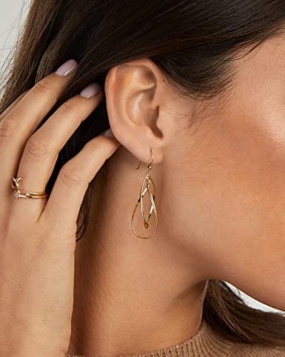 Milla Dainty Silver Drop Earrings for Women and Dangling Gold Earrings | Hypoallergenic, Easy to Wear, Available in 14K Gold, Rose Gold, or Silver Plated Finish, Different Designs - color: Double Teardrop / 14K Gold Plated