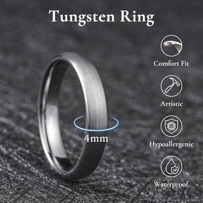 King Will Wedding Band for Men Women, 2/4/6/7/8mm Domed Matte Brushed Tungsten Carbide Rings, Solid/Dual Color Engagement Rings, Comfort Fit - color: Silver-6mm