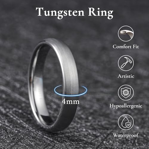 King Will Wedding Band for Men Women, 2/4/6/7/8mm Domed Matte Brushed Tungsten Carbide Rings, Solid/Dual Color Engagement Rings, Comfort Fit - color: Silver-6mm