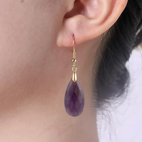 SELOVO Teardrop Fishhook Dangle Drop Earrings for Women Crystal Earring - color: Purple-Gold Color Hook