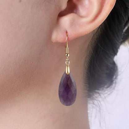 SELOVO Teardrop Fishhook Dangle Drop Earrings for Women Crystal Earring - color: Purple-Gold Color Hook
