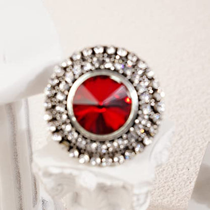Vintage Boho Ring Crystal Rhinstone Roud Ring Adjustable Antique Crystal Ring Expandable Open Wrap Ring Statement Ring for Women Girls Large Cocktail Party