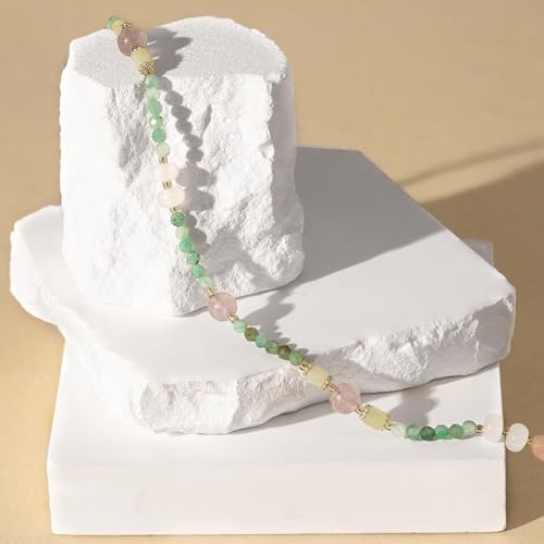 KissYan Beaded Choker Necklace for Women, Colorful Natural Gemstones Pearl Choker 14K Gold Plated Pendant Healing Crystal Necklace Handmade Stone Jewelry Gift | 14K Gold Plated Pendant Necklaces, Natural Gemstones Pearl Choker, Healing Crystal Chain, Hand