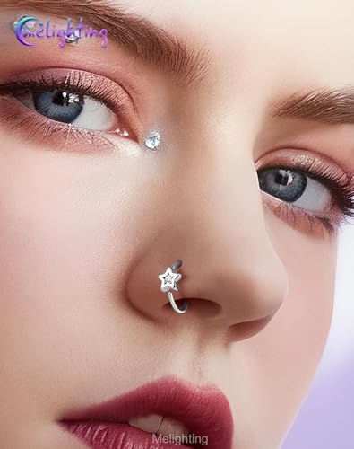 Melighting 20G Seamless Open Nose Rings Set, Star &Heart Nose Ring Hoop Clear CZ, 316L Stainless Steel Jewelry Set for Nostril Septum Cartilage Helix Piercing 8 mm - style: Style2