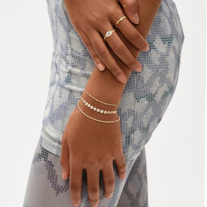 MEVECCO Dainty Chain Bracelets for Women, Layered and Charm Styles | 14K Gold Plated Brass, Select Cubic Zirconia Accents, Single and Multi-Row Structures for Refined Everyday Wristwear - style: 2 Layer Coin Chain Satellite Chain