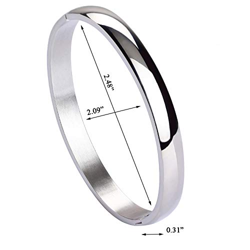 Womens Bangle 8MM Stainless Steel Bracelet Oval Polished Finish Cuff Bangle 6.7" - color: A2-Silver