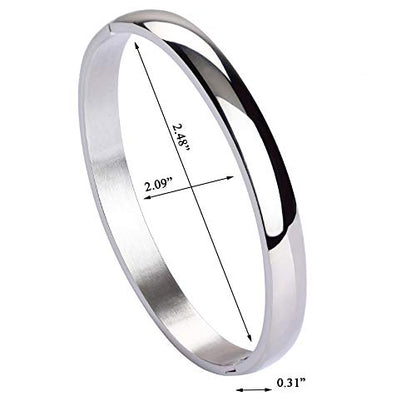 Womens Bangle 8MM Stainless Steel Bracelet Oval Polished Finish Cuff Bangle 6.7" - color: A2-Silver
