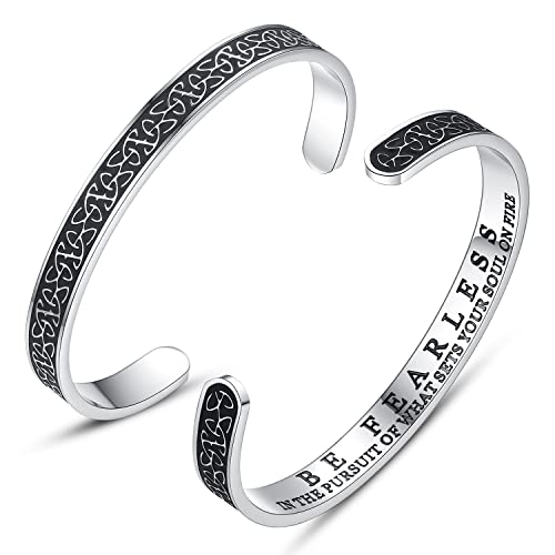 TONY & SANDY Inspirational Bracelets for Women Teen Girls Personalized Gifts for Daughter Granddaughter Mom Sister Friends Stainless Steel Engraved Cuff Birthday Easter Christmas - style: A - Be fearless - Celtic Knot