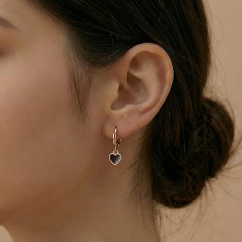 SLUYNZ Sterling Silver Black Heart Hoop Earrings for Women Teens Love Heart Hoop Earrings Huggie - color: C-Rose Color