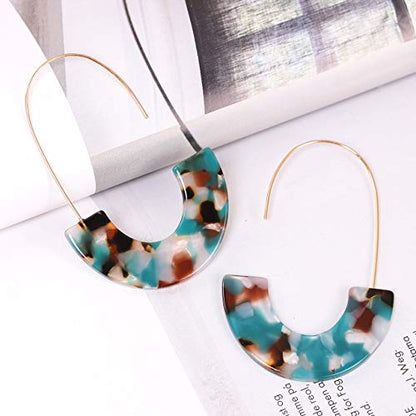 Acrylic Earrings Statement Tortoise Hoop Earrings Resin Wire Drop Dangle Earrings Fashion Jewelry For Women - color: Bule