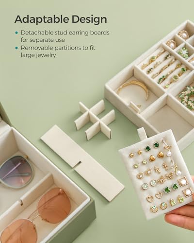 SONGMICS 2-Layer Jewelry Box, Jewelry Organizer with Handle, Removable Jewelry Tray, Jewelry Storage, Floating Effect, 8.1 x 9.4 x 4.3 Inches, Gift Idea, Sage Green UJBC165C02 - color: Sage Green