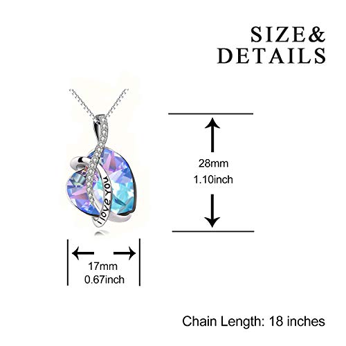 AOBOCO I Love You Sterling Silver 12 Birthstone Heart Pendant Necklace Embellished with Crystals from Austria, Mother's Day Anniversary Birthday Jewelry Christmas Gifts for Women Grandma Nana - color: B - Blue-purple