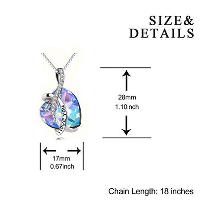 AOBOCO I Love You Sterling Silver 12 Birthstone Heart Pendant Necklace Embellished with Crystals from Austria, Mother's Day Anniversary Birthday Jewelry Christmas Gifts for Women Grandma Nana - color: B - Blue-purple