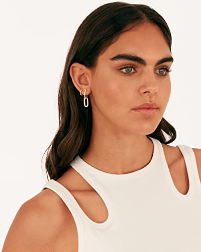 PAVOI 14K Gold Plated Convertible Paperclip Earrings for Women - Trendy Paper Clip Link Huggie Hoop Earrings - Chain Link Drop Dangle Hoops with Cubic Zirconia - Two-Toned Statement Jewelry - style: Cubic Zirconia