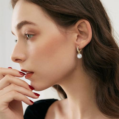 Pearl Earrings for Women 14K Gold Plated Hypoallergenic Pearl Earrings 5A Cubic Zirconia Dangle Earrings Elegant Jewelry - color: 4-Gold