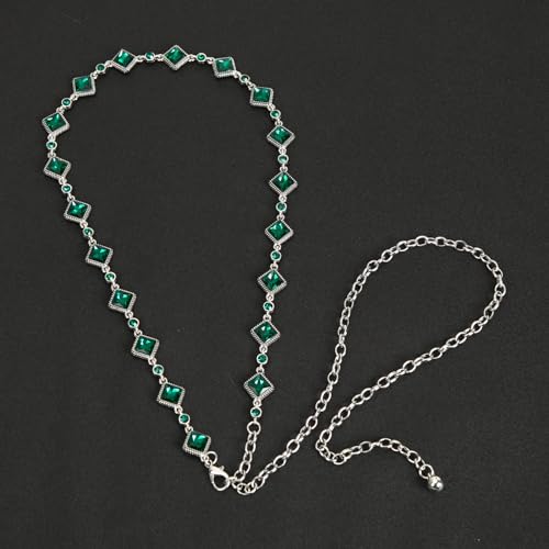 ILuvatar Green Glass Diamond Chain Belt - Metal Women's Western Style Dress Belt - color: Green-s