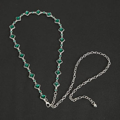 ILuvatar Green Glass Diamond Chain Belt - Metal Women's Western Style Dress Belt - color: Green-s