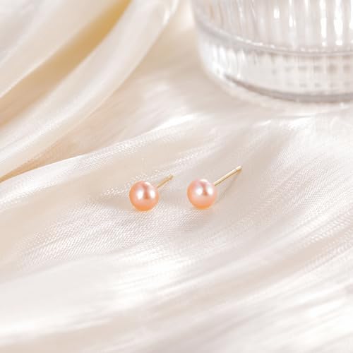 EAMTI Pearl Earrings for Women Trendy 18K Gold Plated Sterling Silver Freshwater Cultured Pearl Stud Earrings Hypoallergenic 5.5-9.5MM - color: Peach-pink, size: 6-6.5mm