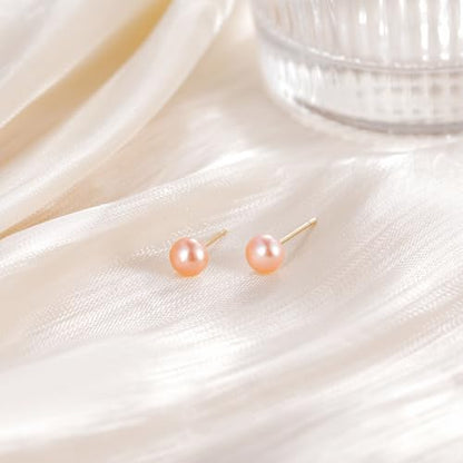 EAMTI Pearl Earrings for Women Trendy 18K Gold Plated Sterling Silver Freshwater Cultured Pearl Stud Earrings Hypoallergenic 5.5-9.5MM - color: Peach-pink, size: 6-6.5mm