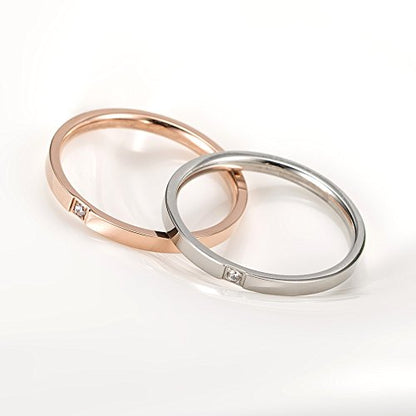 Women's Stainless Steel 2MM Thin Stackable Midi Eternity Ring Cubic Zirconia Engagement Wedding Bands - color: 2pcs (Silver + Rose Gold)