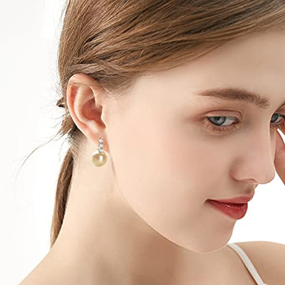 Pearl Earrings for Women 14K Gold Plated Hypoallergenic Pearl Earrings 5A Cubic Zirconia Dangle Earrings Elegant Jewelry - color: 1-Gold-brown