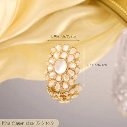 Elegant Big Crystal Flower Ring for Women Gold Rhinestone Floral Rings Open Finger Adjustable Crystal Flower Statement Ring Jewelry for Bridal Wedding - color: Flower 3