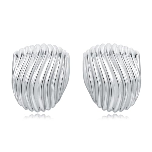 Gold Chunky Statement Earrings for Women, Trendy 14K Gold Plated Square Geometric Vintage Drop Dangle Designer Stud Earrings, Jewelry Gift - style: striped-silver