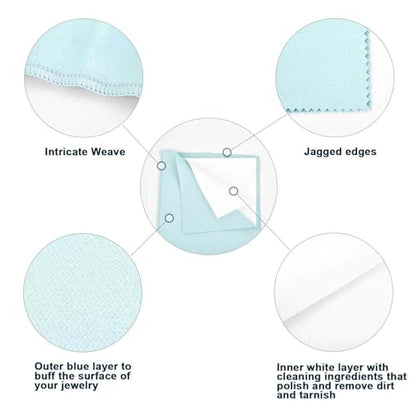 SEVENWELL Silver Polishing Cloth, 2PCS Large Jewelry Cleaning Cloths | Dual-Layer Cleaning, Large 10" × 12", Reusable, Removes Tarnish, Restores Shine, For Sterling Silver, Gold & Platinum - color: Turquoise