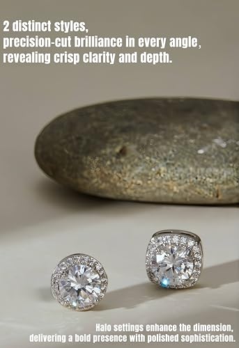 Magnetic Earrings for Men 5A Cubic Zirconia Stainless Steel Clip On Earring | 2 Pairs Fake Earrings Non Pierced Magnet Nose Stud Piercings for Women, 5/6/7/8MM Simulated Diamond, Gold/Silver/Black Color - color: Silver-Style One-5mm