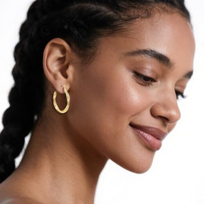 Hoop Earrings 14K Gold Plated Earrings for Women Thick Large Diamond Hoops Earring Twisted Wave Huggie Earring 30/40MM - size: 30MM