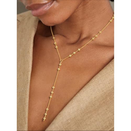 14K Gold Plated Layered Lariat Necklace for Women - Waterproof Non-Tarnish Dainty Gold Chain Necklace, Long Boho Statement Jewelry for Wedding, Prom, Summer Vacation Gifts - color: Beads Y Necklace-Gold