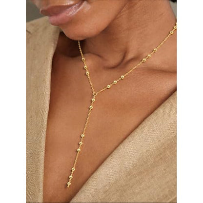 14K Gold Plated Layered Lariat Necklace for Women - Waterproof Non-Tarnish Dainty Gold Chain Necklace, Long Boho Statement Jewelry for Wedding, Prom, Summer Vacation Gifts - color: Beads Y Necklace-Gold