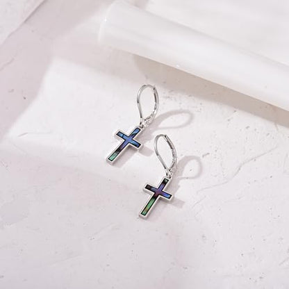 Leverback Earrings Dangle Earrings for Women Dangly Earrings Anniversary Birthday Gifts for Women - style: Cross Earrings with Abalone