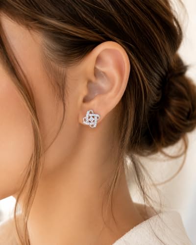 Amy & Annette Sterling Silver Love Knot Stud Earrings with Crystals | Hypoallergenic Aretes de Plata Para Mujer | 925 Sterling Silver Earring | Stud Earrings for Women | Lightweight - color: Clear