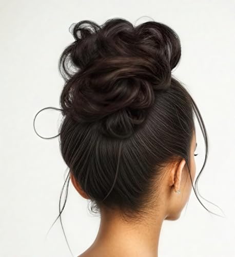 Curly Wavy Messy Bun Hair piece Easy Updo Extensions Claw Clips for Women Girls Dark Brown, Natural Fake Wig Tie Headpiece Chestnut Chocolate - color: Dark Brown