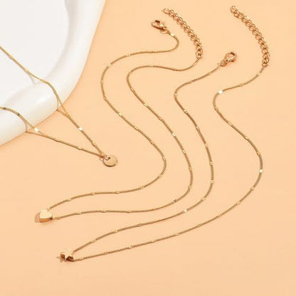 Layered Gold Heart Star Pendant Necklaces Set for Women Stackable Love Coin Chain Necklaces Adjustable Pentagram Choker Necklaces Jewelry Accessories