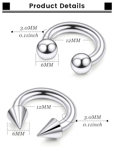 F136 Titanium 20/18/16/14/12/8/4/2g Septum Nose Rings Gauge Earrings Lip Rings Prince Albert Jewelry Internally Threaded Horseshoe Hoop Piercings - size: 8g*12mm