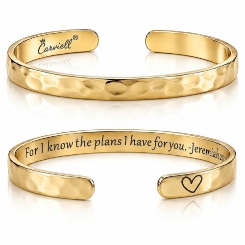 Carviell Bracelet - Gifts for Women – Inspirational, Friendships, Love, Mom, Daughters, Sisters, Christian, Graduations, Memorials & Wedding Gifts – 100+ Phrases – Stainless Steel, Gift Ready - color: CHRISTIAN GIFT - For I know the plans I have for you –